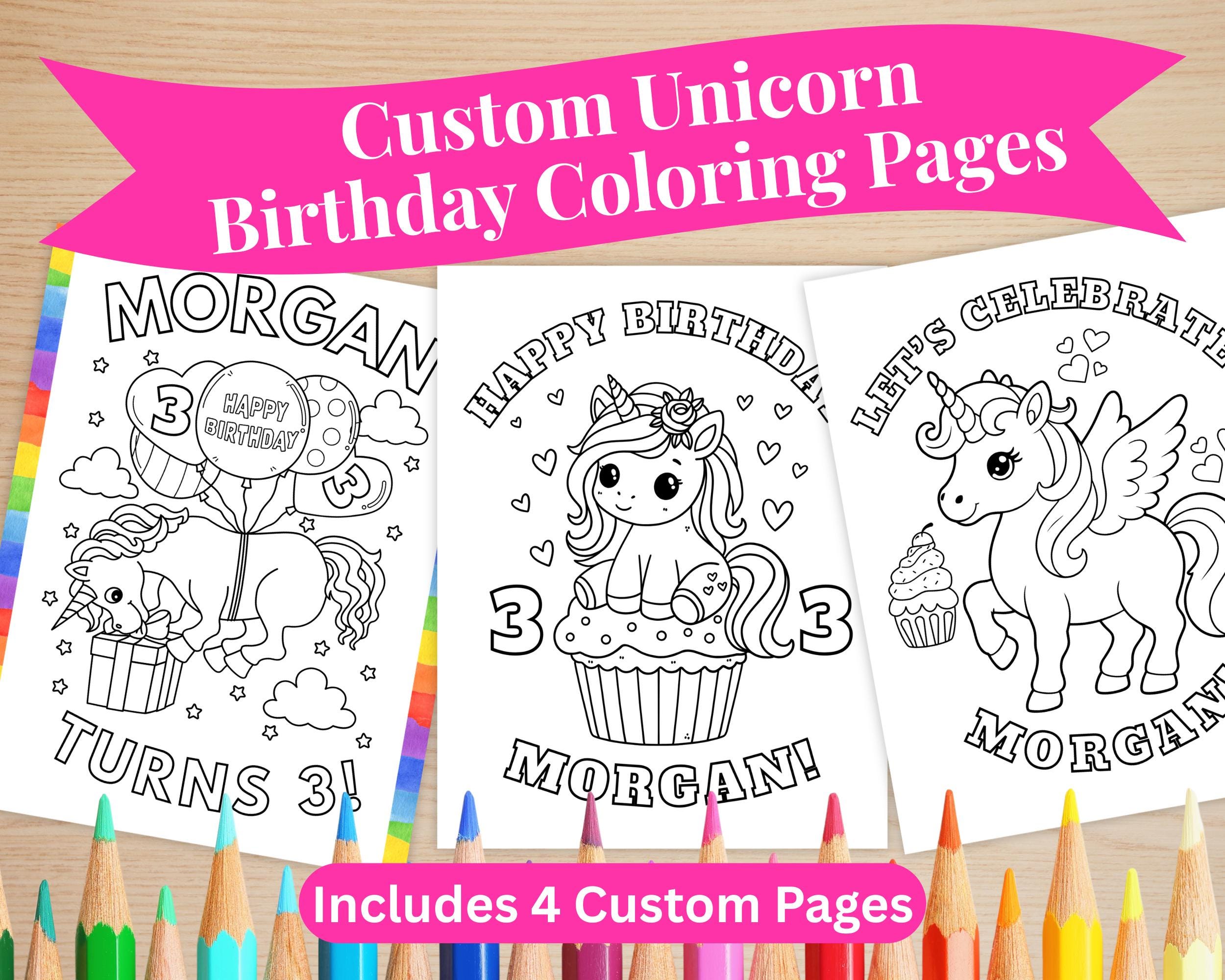 Personalized Unicorn Birthday Coloring Pages | Unicorn Coloring Pages ...