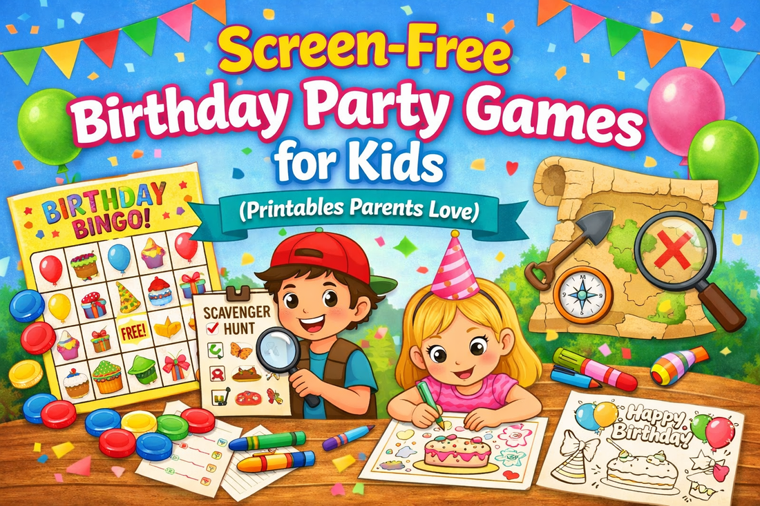 screen free birthday party games for kids printables, printable bingo card games for kids birthday party, kids birthday bingo cards printable, screen free kids party games printable