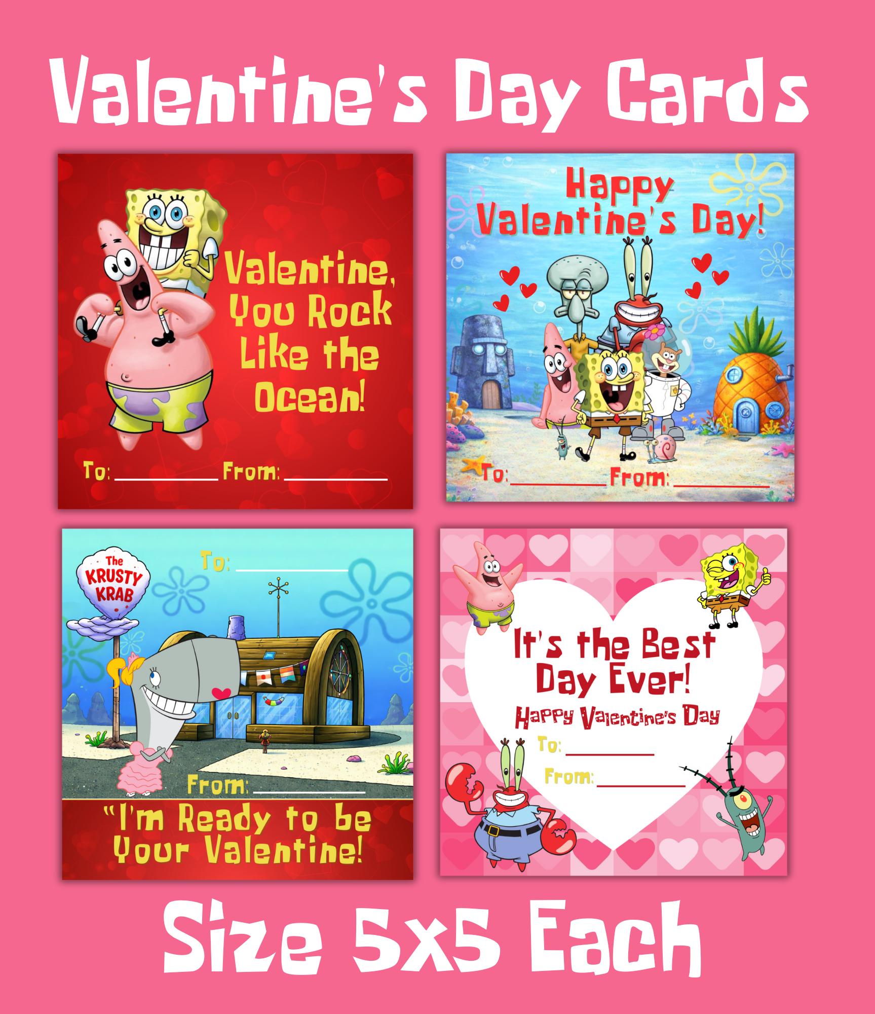 SpongeBob Valentine Day Cards | Cartoon Valentine Cards for Classroom| Cartoon Underwater Valentines