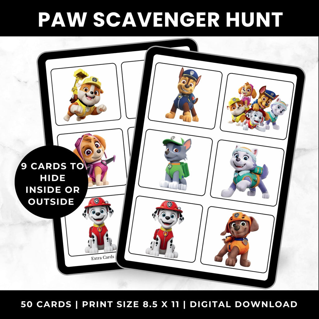 Paw Scavenger Hunt Cards for Birthday Parties | Printable Scavenger Game for Kids | Paw Party Favors | Paw Patrol Birthday Game