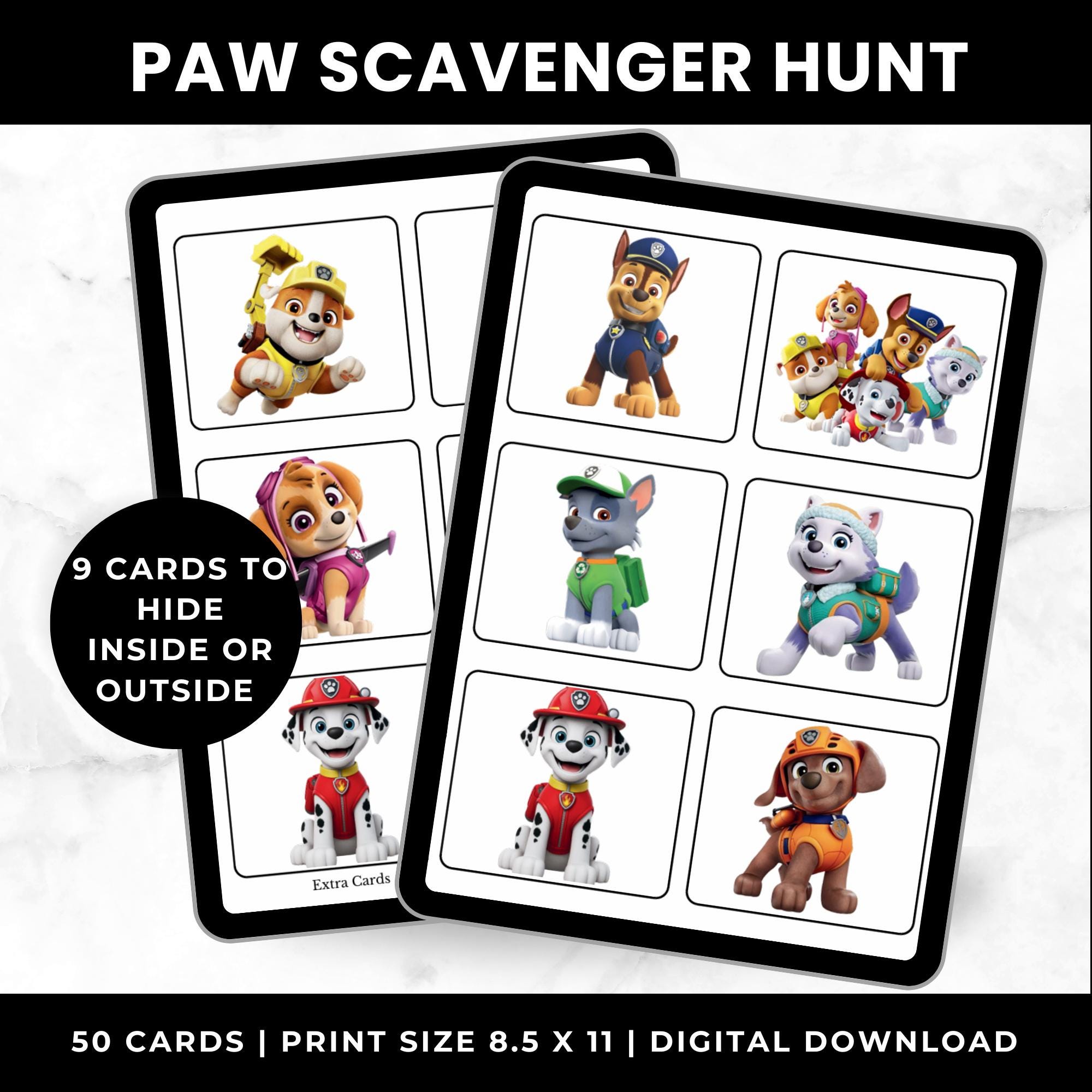 Paw Scavenger Hunt Cards for Birthday Parties | Printable Scavenger Game for Kids | Paw Party Favors | Paw Patrol Birthday Game
