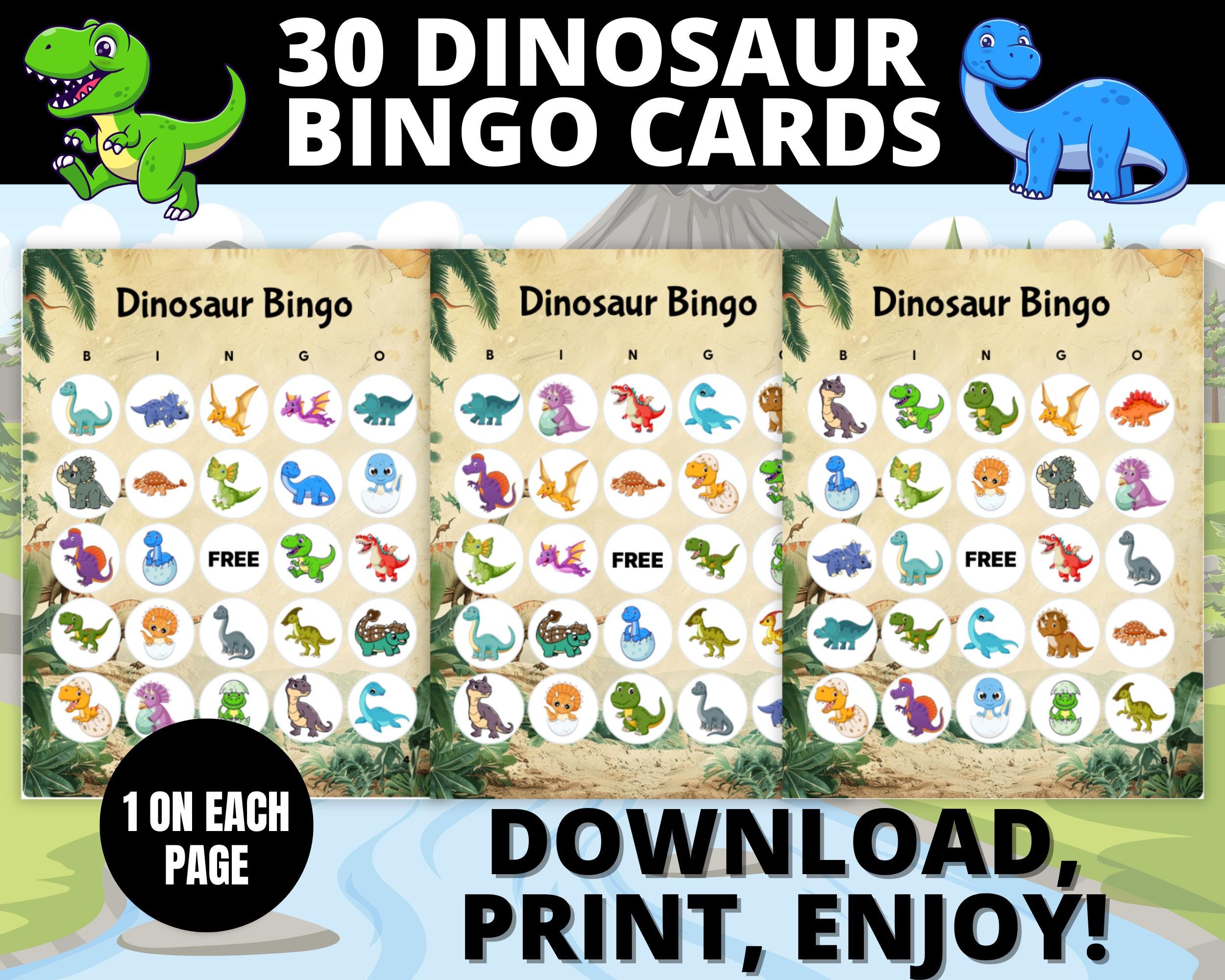 Dinosaur Bingo Game | Dinosaur Birthday Bingo Cards | Fun Dinosaur Party Game For Kids, T-rex Birthday Printable Activity