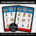 Paw Scavenger Hunt Cards for Birthday Parties | Printable Scavenger Game for Kids | Paw Party Favors | Paw Patrol Birthday Game
