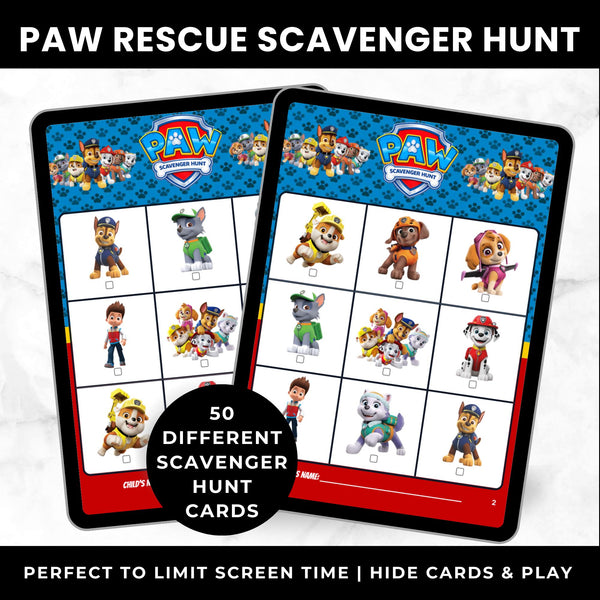 Paw Patrol Scavenger Hunt Cards Printable Birthday Party Game for Kids