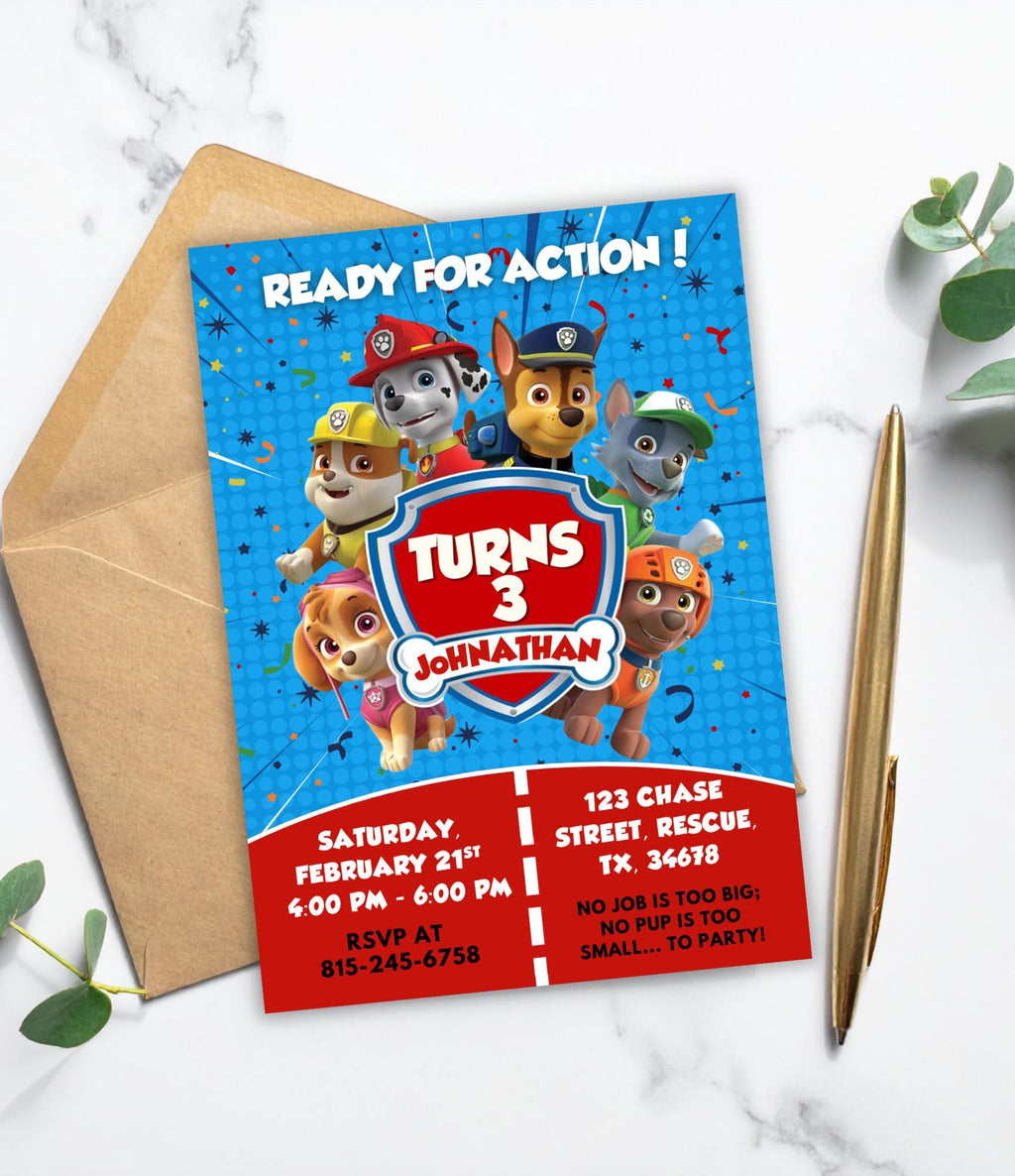 Paw Patrol Birthday Invitation | Printable Paw Birthday Invite | Paw Birthday Party | Done for You Kids Birthday Invitation
