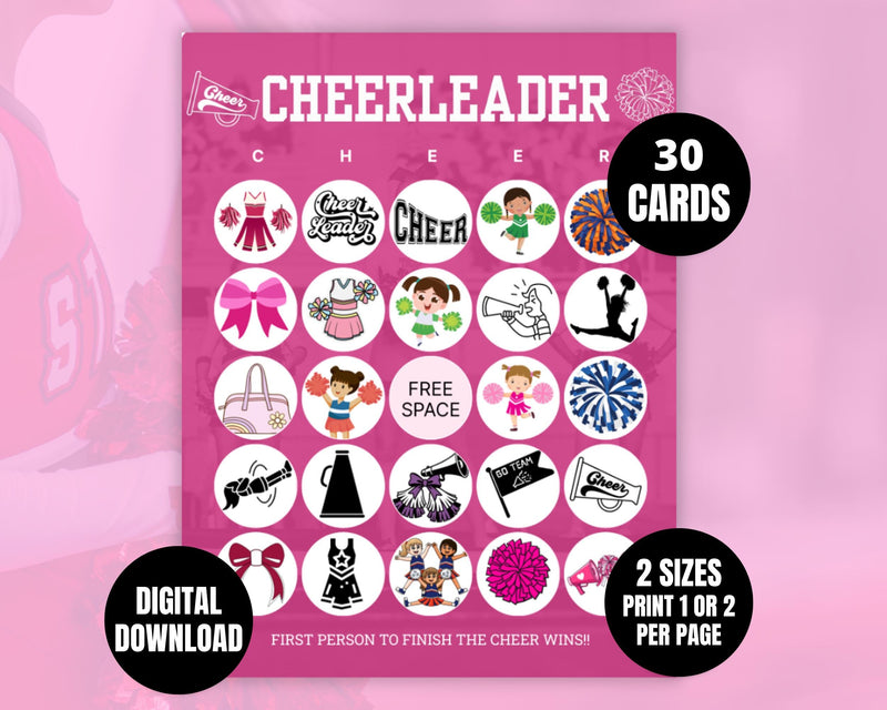 Cheerleader Bingo Cards Printable Girls Birthday Party Game