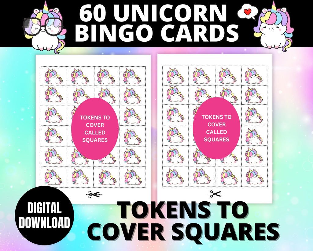 Unicorn Bingo Cards | Printable Unicorn Birthday Party Game |  Kids Unicorn Birthday Activity