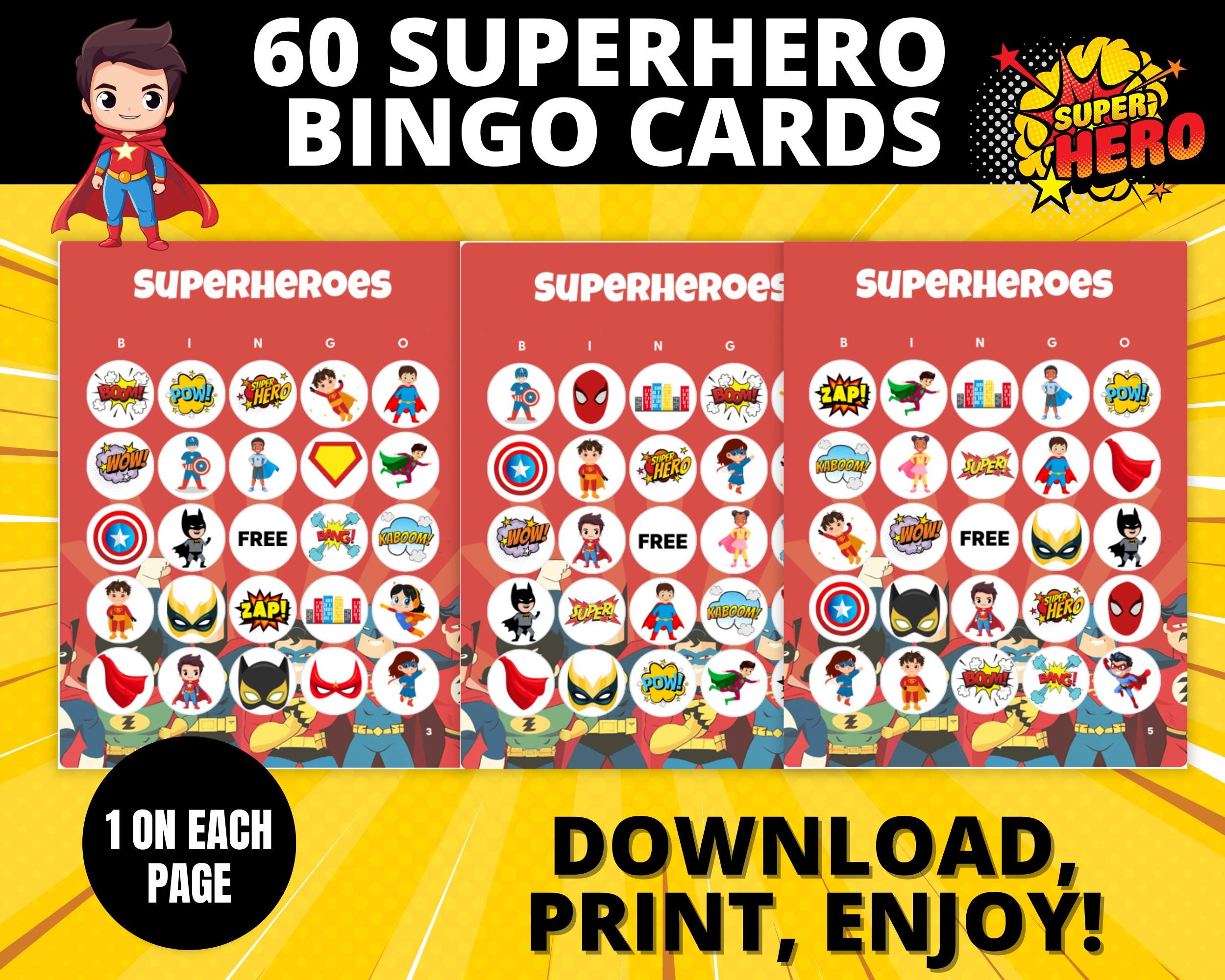 Superhero Bingo Cards | Printable Superhero Birthday Party Game | Kids Party Activity