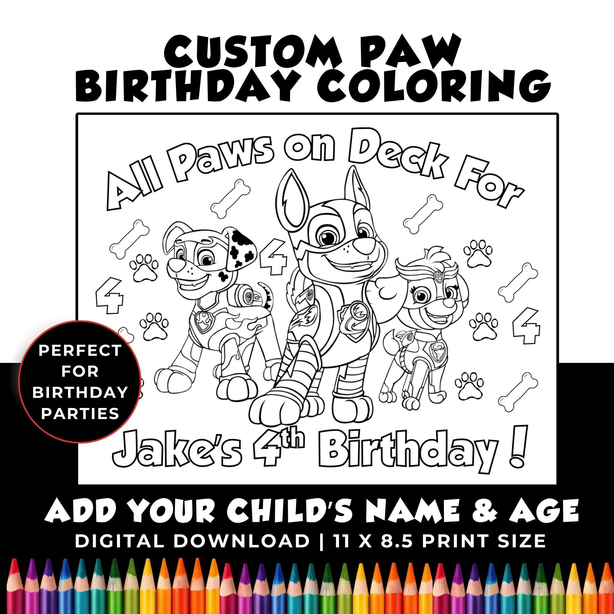 Personalized Paw Patrol Birthday Coloring | Printable Birthday Coloring Page | Paw Party Favors | Done for You Design Paw Birthday Coloring