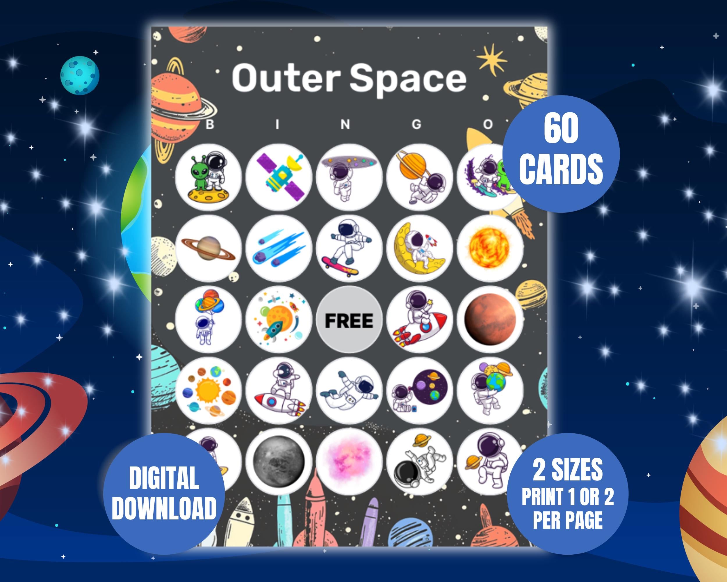 Outer Space Bingo Cards | Outer Space Birthday Bingo Cards For Birthday Activity for Kids