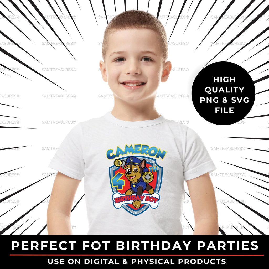 Personalized Paw Rescue Dog Birthday Design | Custom Boy's Birthday Design | Dog Birthday PNG | Patrol Dog Birthday PNG and SVG