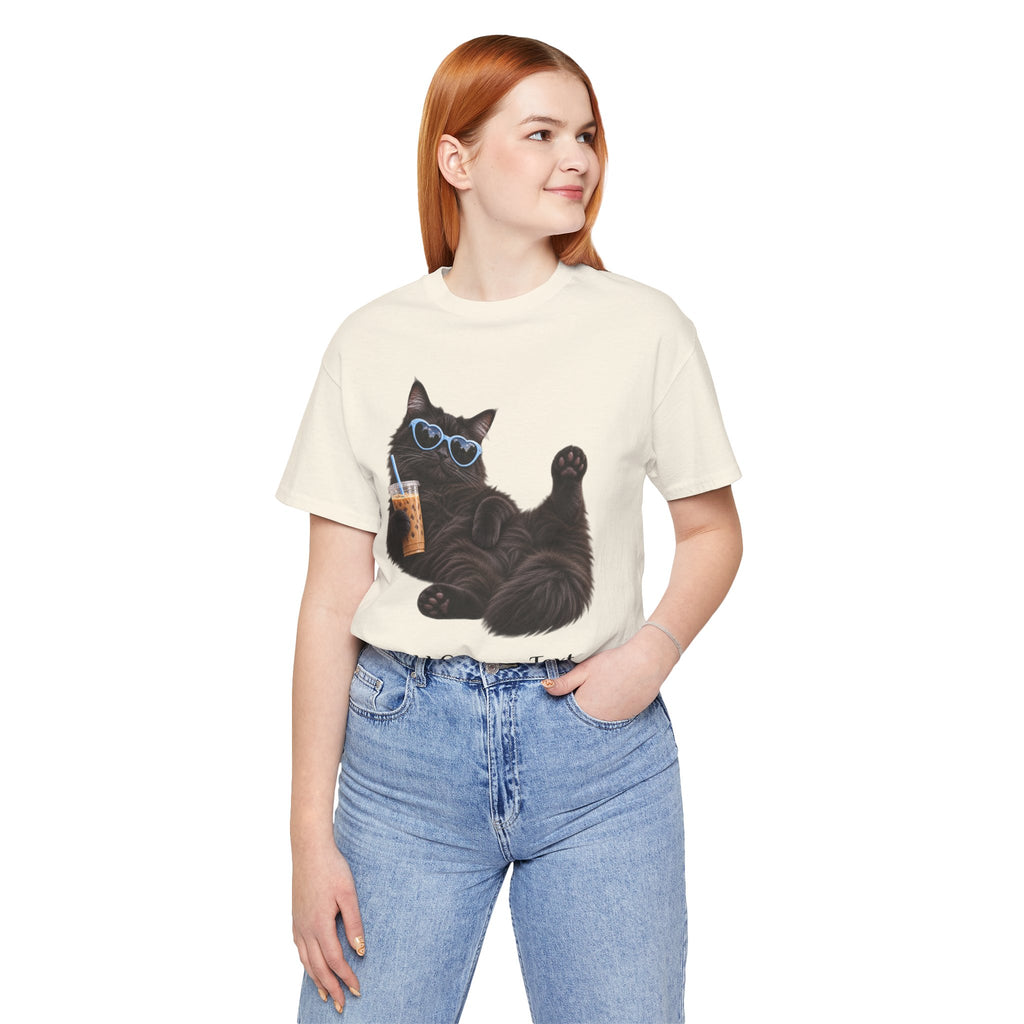 Custom Cat Shirt Personalized Ice Coffee Cat Mom T-shirt Funny Cats and Coffee Shirt for Cat Lovers