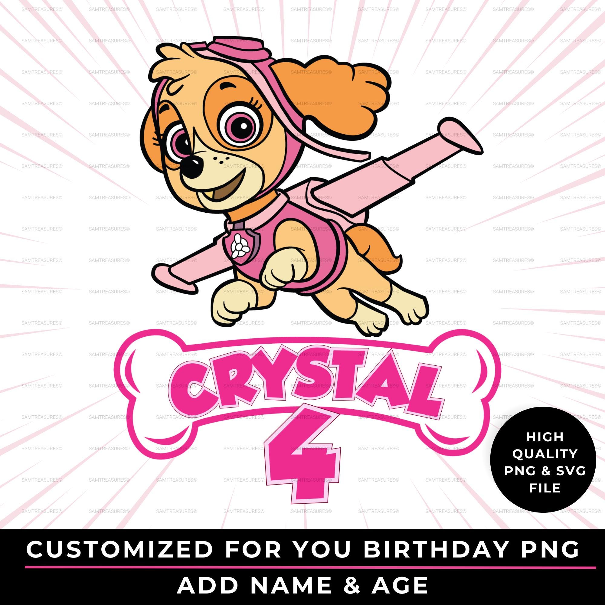 Personalized Skye Dog Birthday PNG | Custom Girl Birthday Design | Girl Dog Birthday Design | Patrol Dog Birthday PNG and SVG