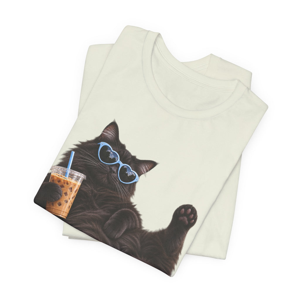 Custom Cat Shirt Personalized Ice Coffee Cat Mom T-shirt Funny Cats and Coffee Shirt for Cat Lovers