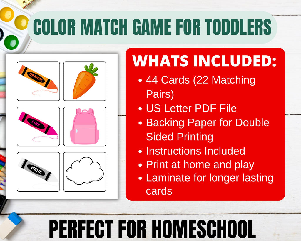 Color Matching Game for Kids | Memory Match Game | Printable Homeschool Activity