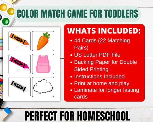 Color Matching Game for Kids | Memory Match Game | Printable Homeschool Activity
