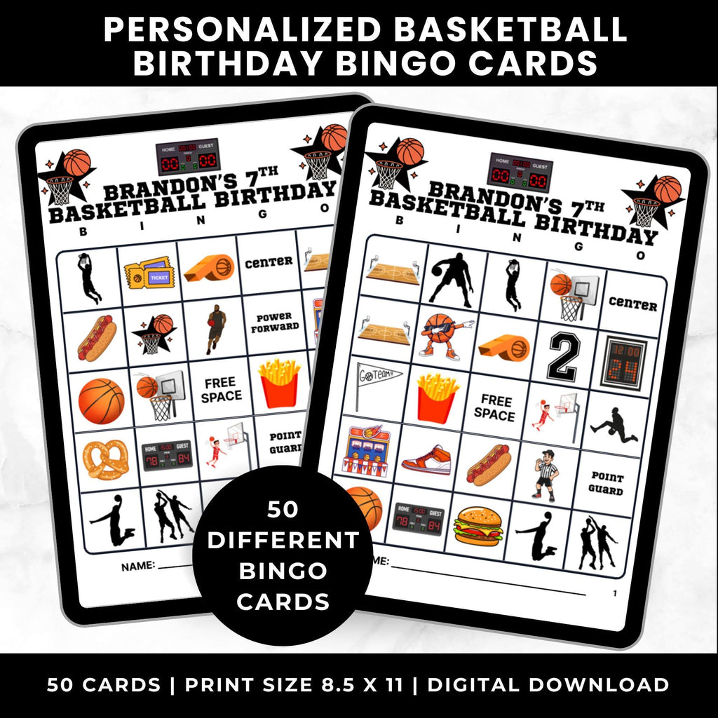 Personalized Basketball Birthday Bingo Cards | Custom Sports Party Game | 50 Unique Cards | Printable Digital Download