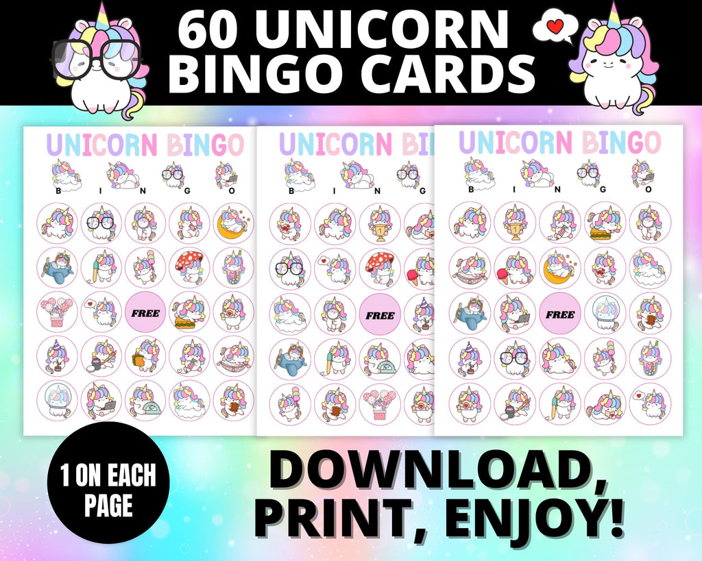 Unicorn Bingo Cards | Printable Unicorn Birthday Party Game |  Kids Unicorn Birthday Activity