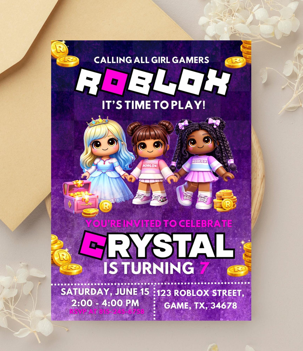 Roblox Girl Birthday Invitation | Roblox Birthday Party | Printable Gaming Invite |  Roblox Girls Party |  Done for You  Birthday Invitation