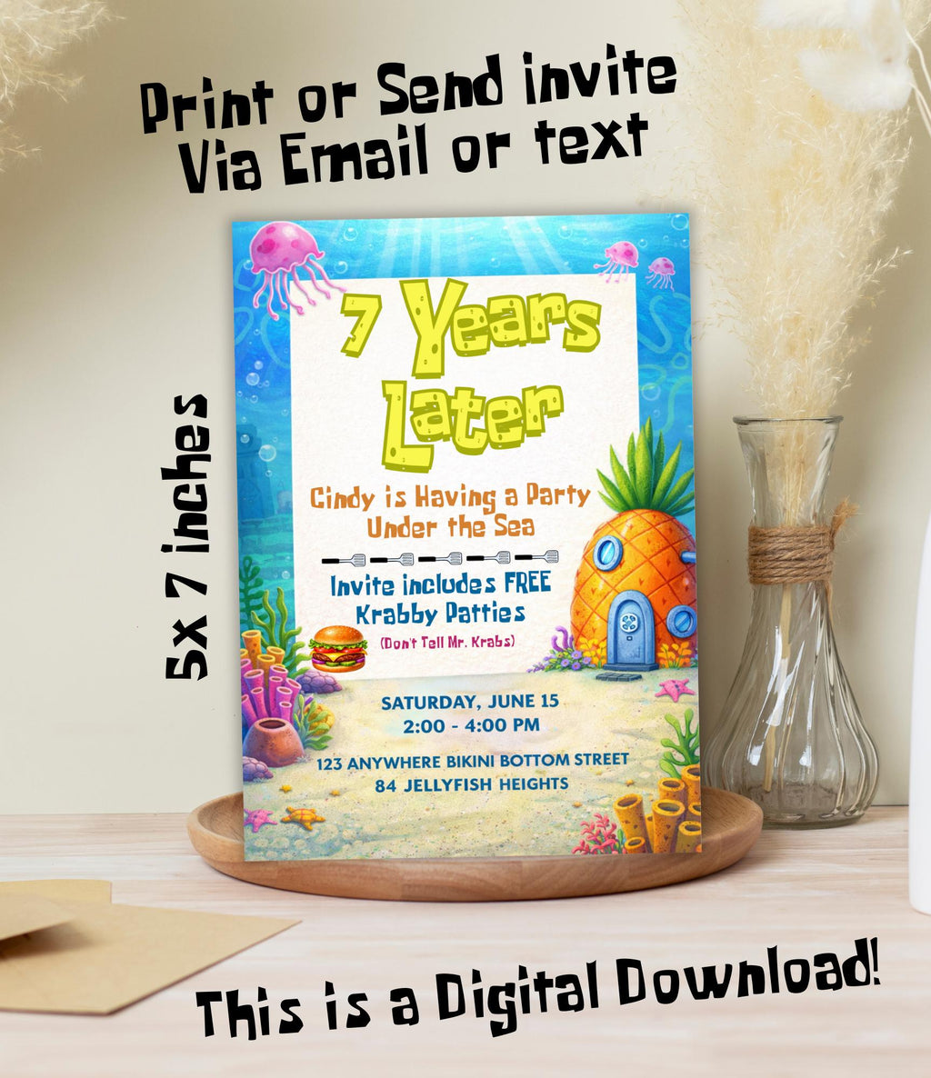 Personalized SpongeBob Birthday Invitation | Animated Birthday Invitation Ocean Party Template | Cartoon Party Invitation
