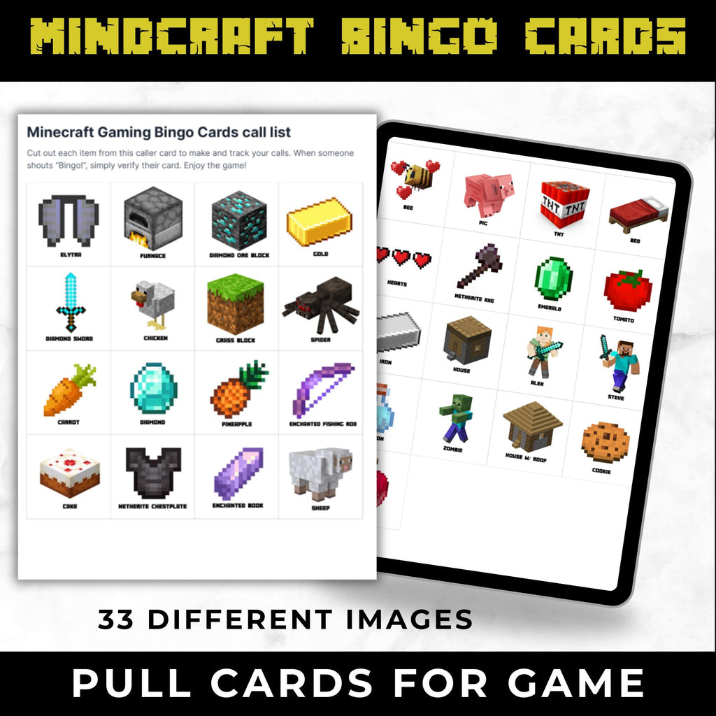 Minecrafter Bingo Cards | Minecrafter Birthday Party Game for Kids | Printable Gaming Bingo Cards | Minecrafter Party Favor