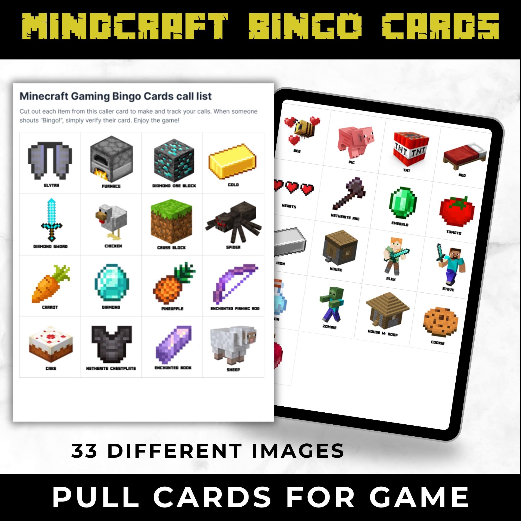 Minecrafter Bingo Cards | Minecrafter Birthday Party Game for Kids | Printable Gaming Bingo Cards | Minecrafter Party Favor