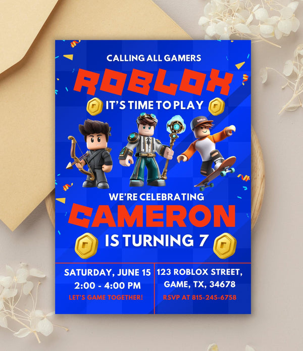Personalized Roblox Birthday Invitation Printable Gaming Party Invite for Boys