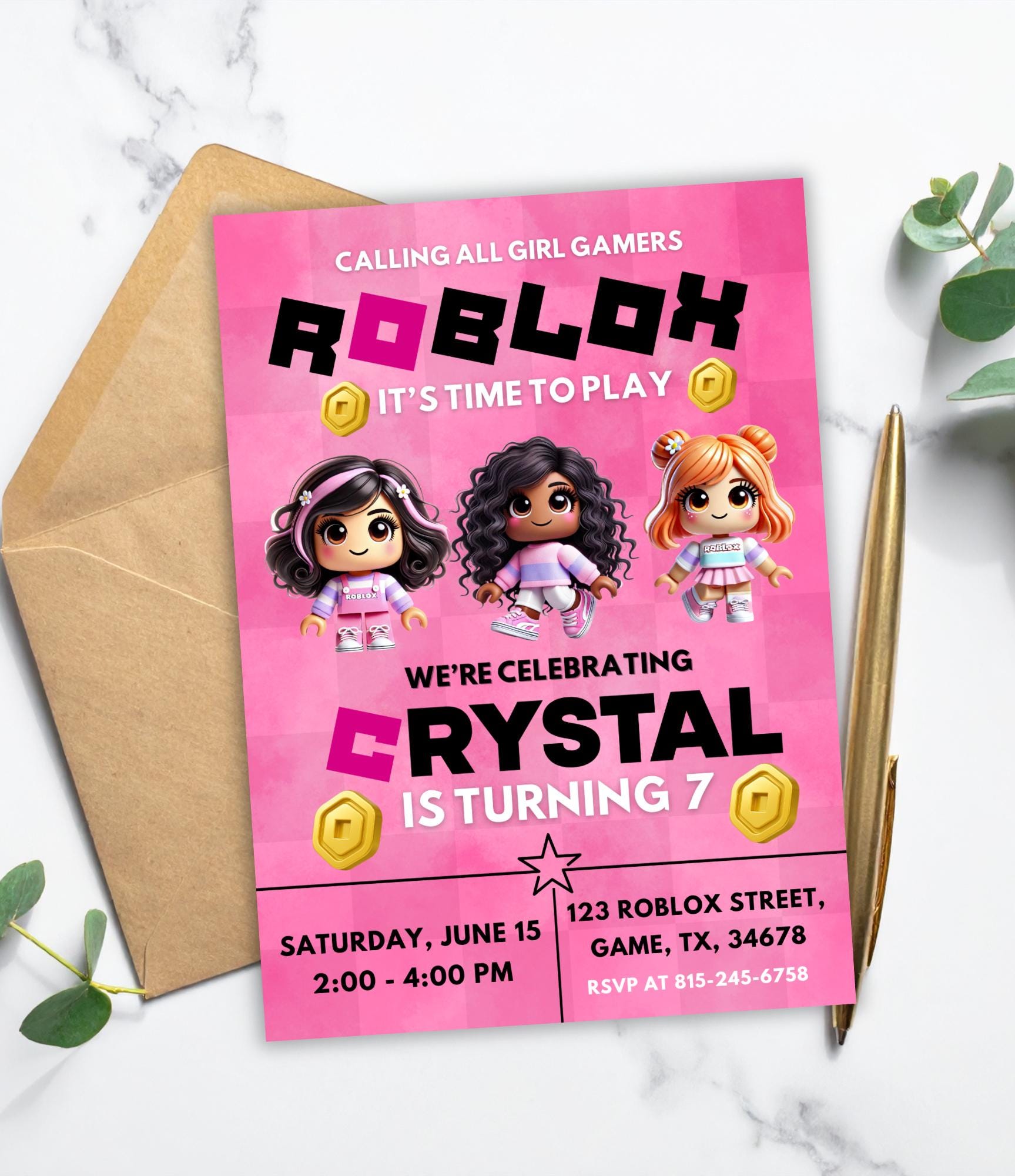 Roblox Girl Birthday Invitation | Roblox Birthday Party | Printable Gaming Invite |  Gamer Girls Party |  Done for You  Birthday Invitation