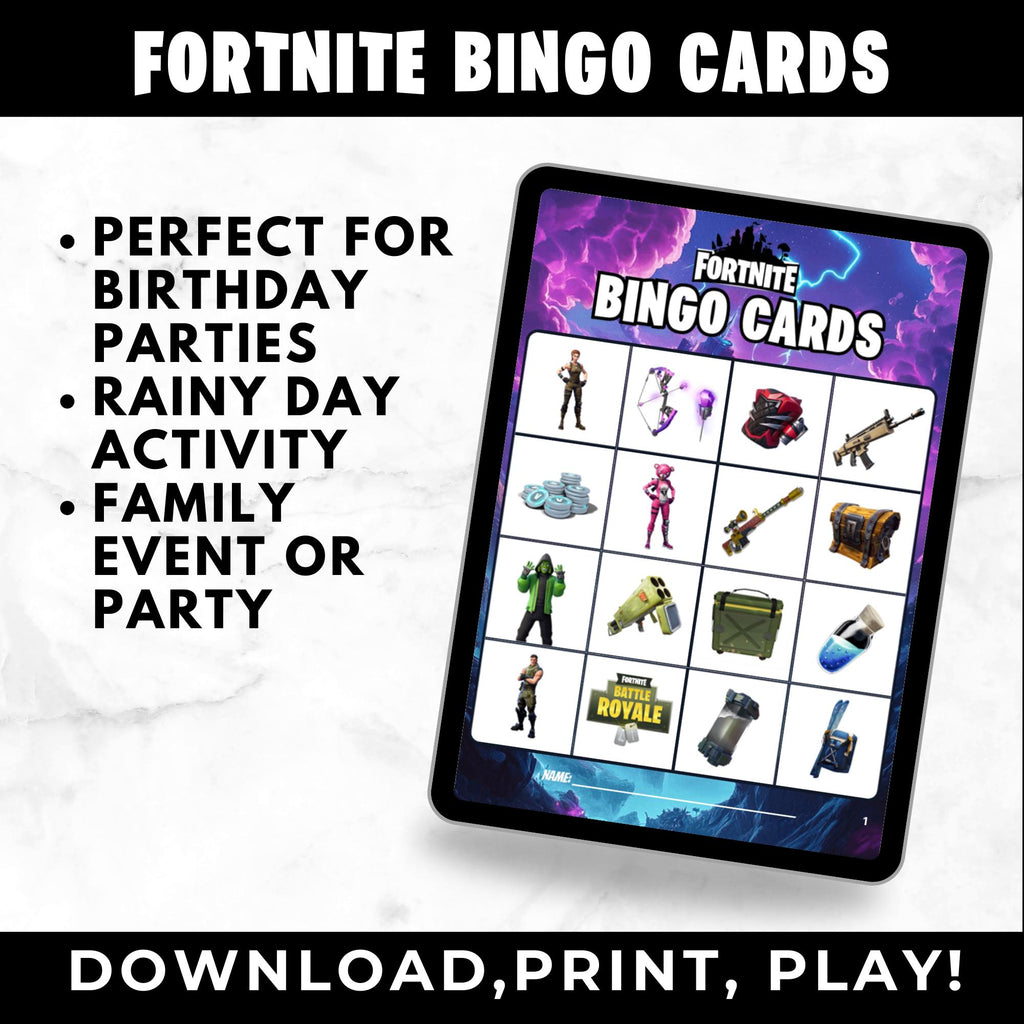 Fortnite Game Bingo Cards | Fortnite Game Birthday Party Games | Fortnite Party Favors | Printable Bingo Cards