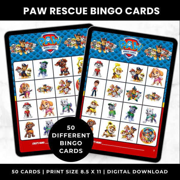 Paw Patrol Bingo Cards Printable Birthday Party Game for Kids