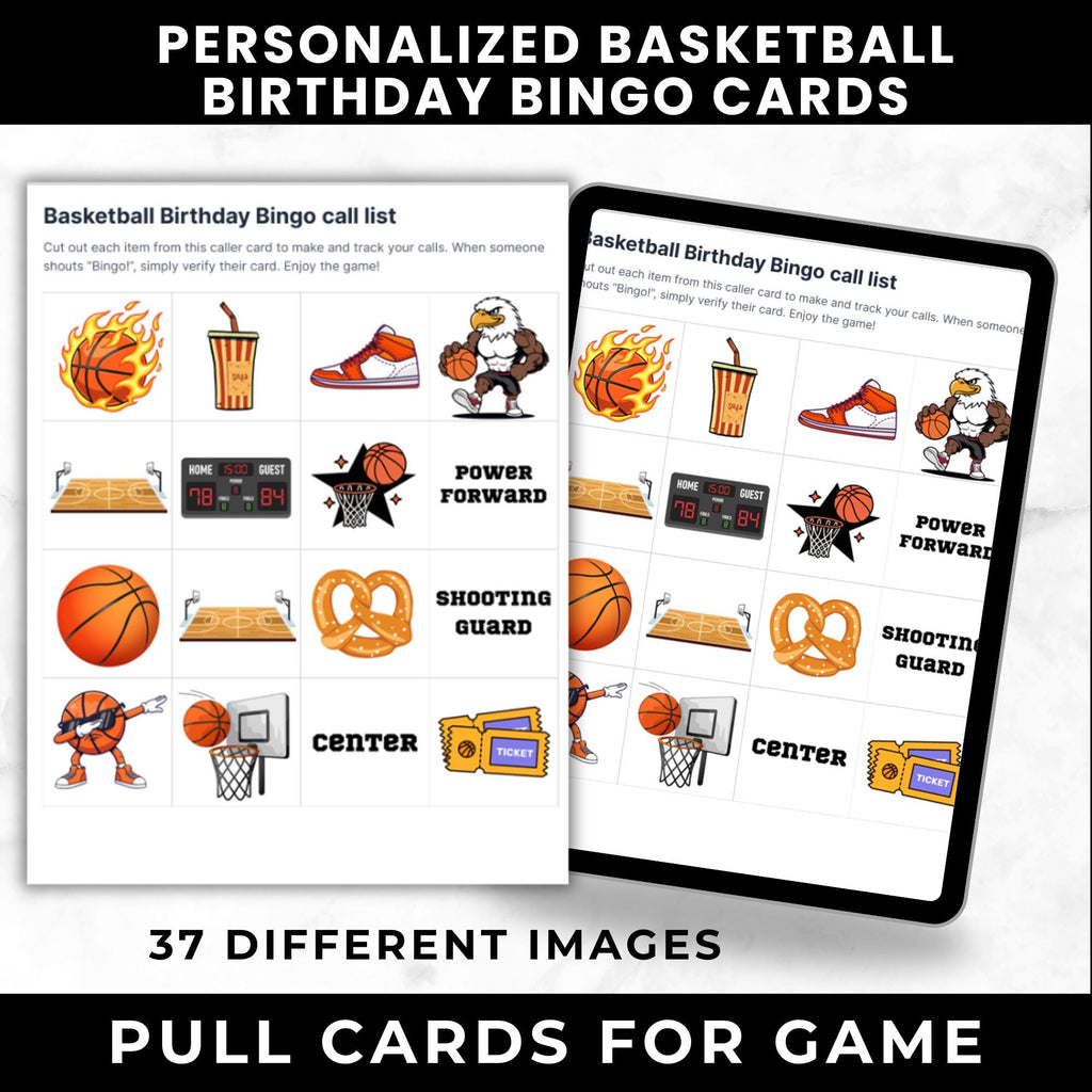Personalized Basketball Birthday Bingo Cards | Custom Sports Party Game | 50 Unique Cards | Printable Digital Download