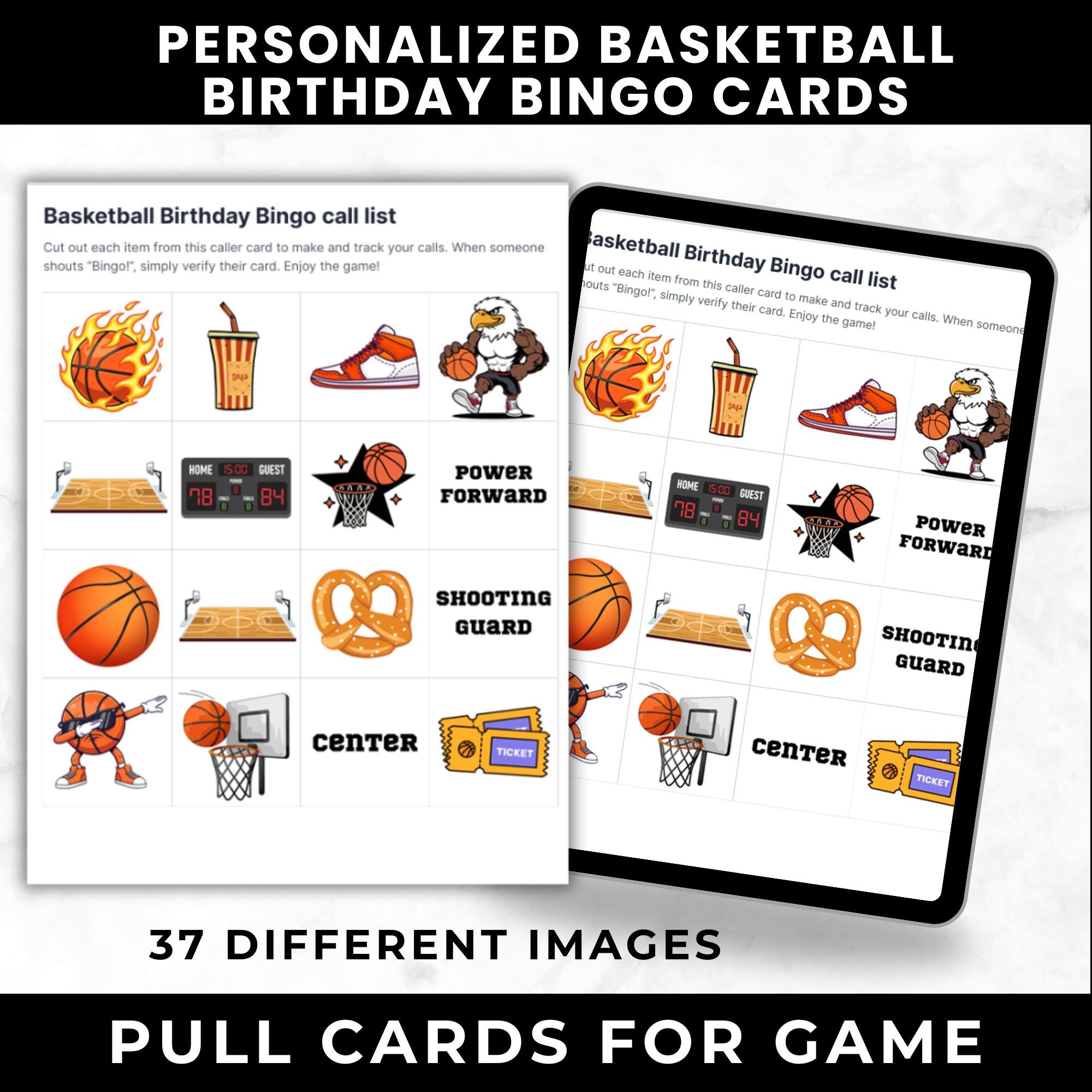 Personalized Basketball Birthday Bingo Cards | Custom Sports Party Game | 50 Unique Cards | Printable Digital Download