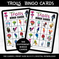 Trolls Bingo Cards | Trolls Birthday Party Game | Trolls Party Favors | 100 Printable Bingo Cards for Kids | Family Game Night Activity