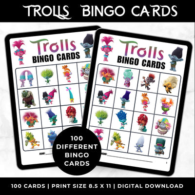 Trolls Bingo Cards Toddler Birthday Party