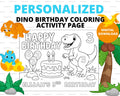 Happy Birthday T-Rex Coloring Page | Dinosaur Birthday Printable | Kids Party Activity with Balloons, Rocks & Grass | Custom Dino Sheet