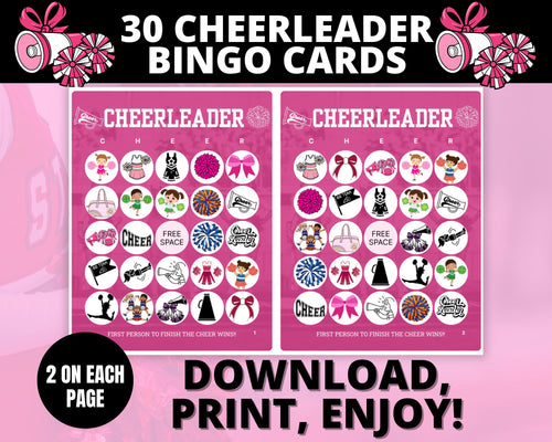 Cheerleader Bingo Cards| Cheerleader Birthday Bingo Game | Girls Birthday Party Activity
