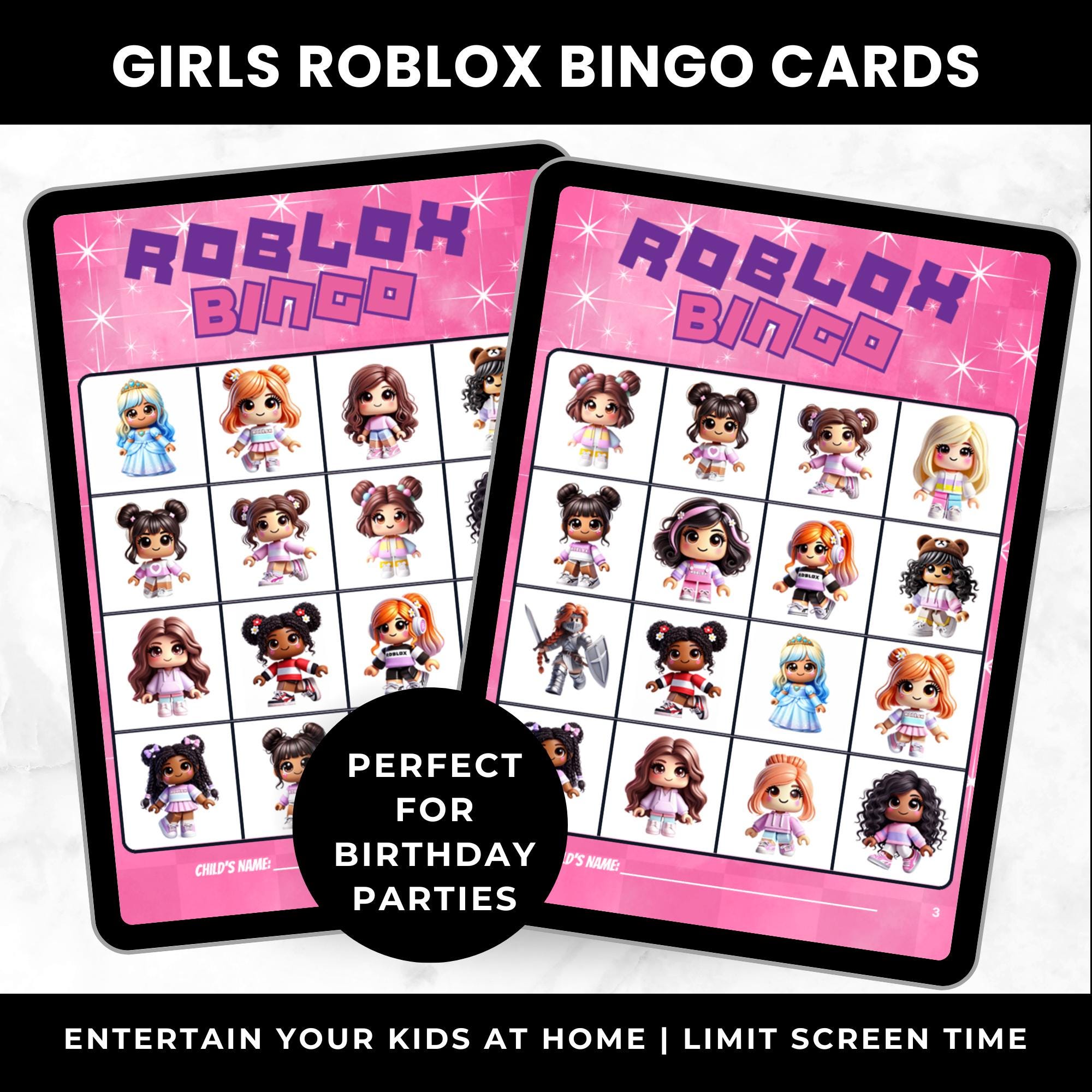 Roblox Girl Birthday Party Game | Roblox Birthday Party | Printable Bingo Cards for Kids |  Roblox Girls Party