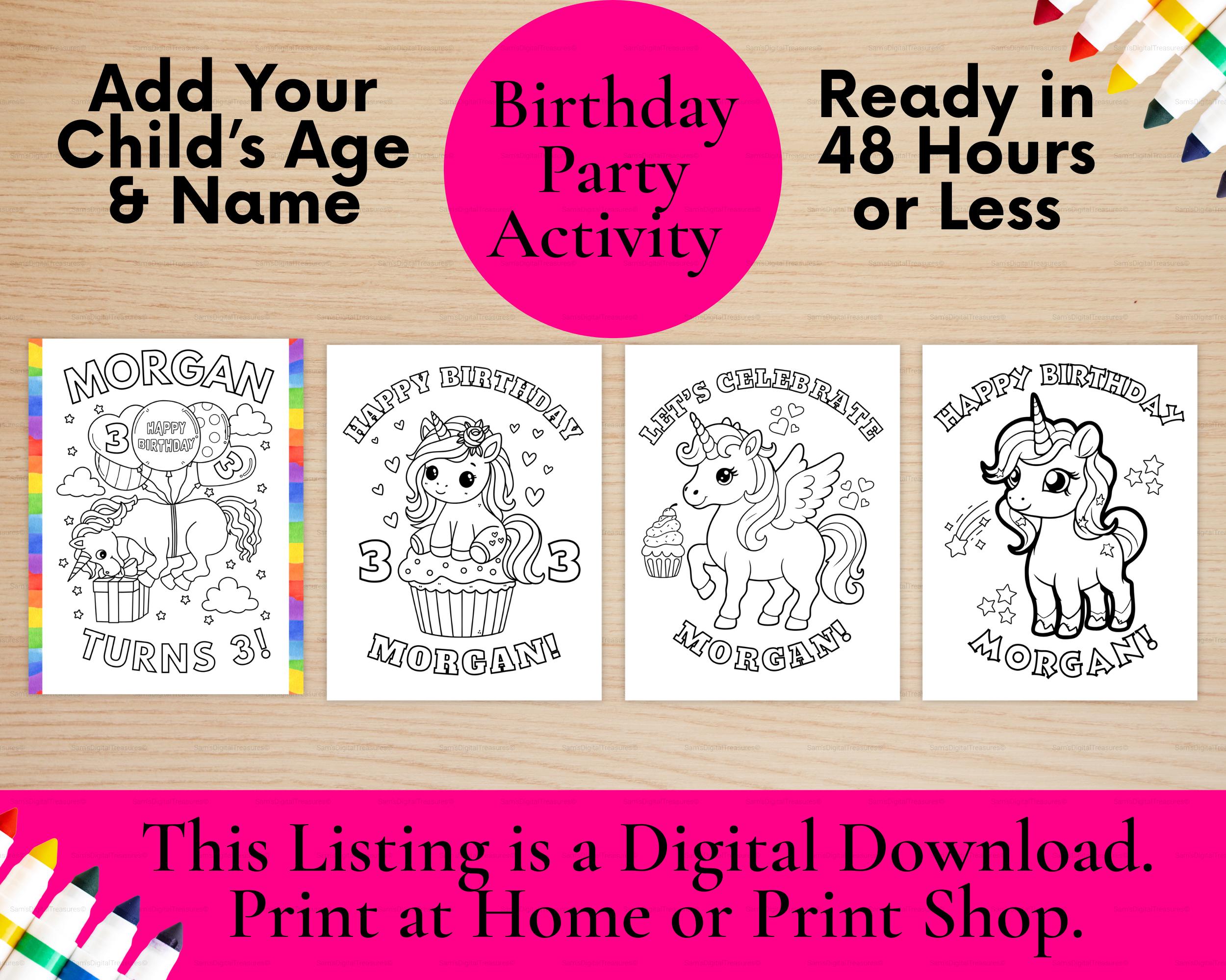 Personalized Unicorn Birthday Coloring Pages | Unicorn Coloring Pages For Kids | Personalized Unicorn Birthday Party Activity
