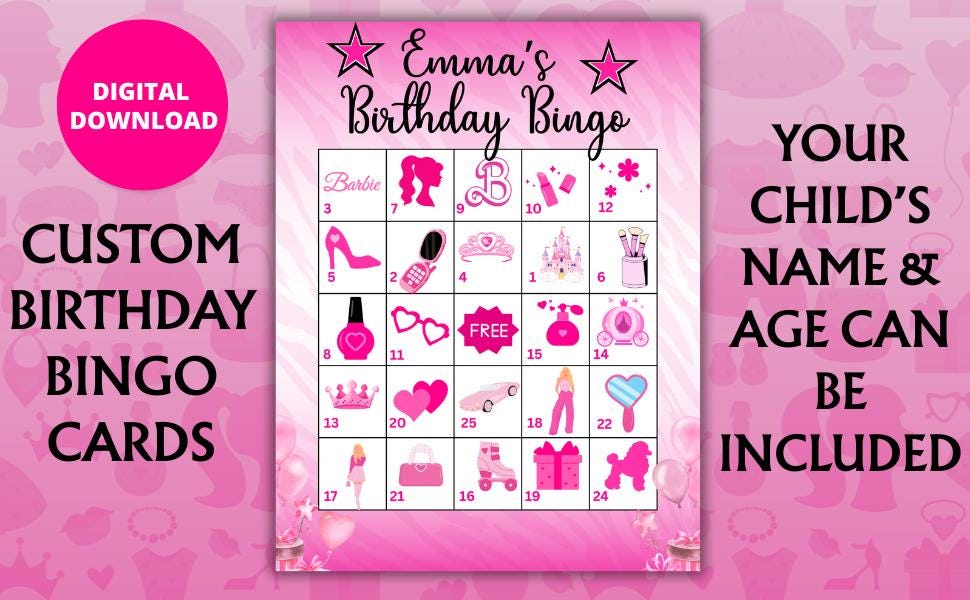 Custom Birthday Bingo Cards for Fashion Doll Birthday Party Printable Bingo Cards for Kids Birthday Activity