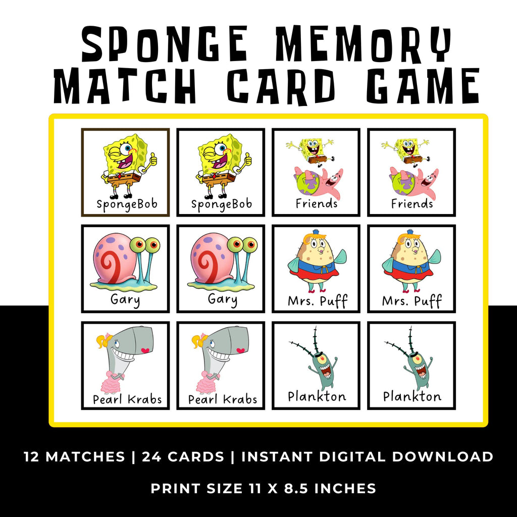 SpongeBob Memory Match Game for Kids | SpongeBob Birthday Party Game
