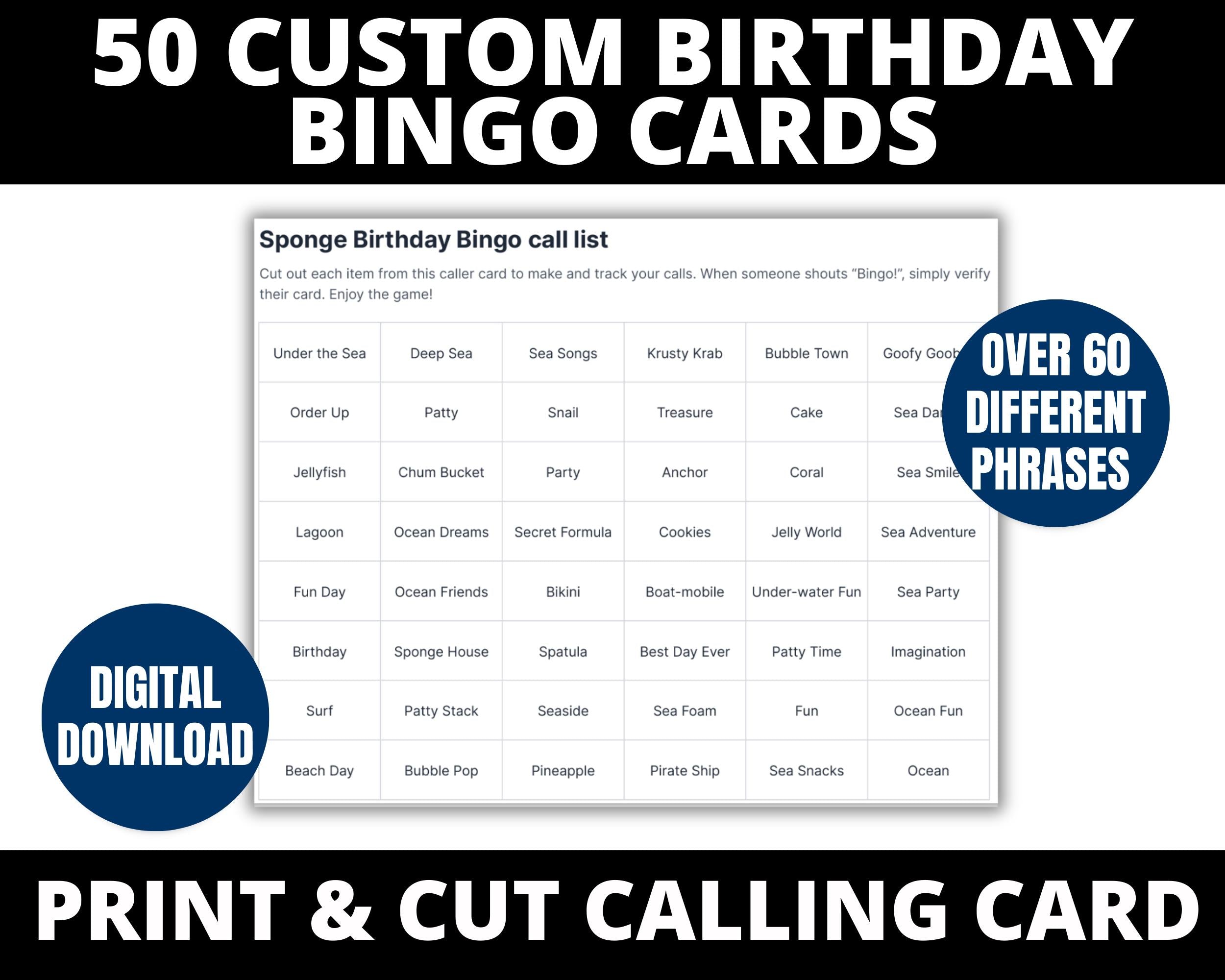 Personalized Sponge Under the Sea Birthday Bingo Game | Sponge Birthday Party |Ocean Party Game | Custom Birthday Bingo Cards