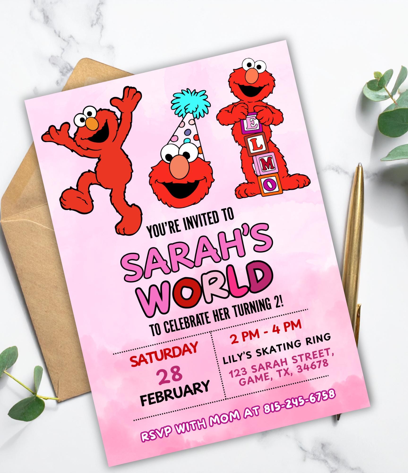Custom Girly Elmo Birthday Invitation | Elmo Girl Birthday Party Invite