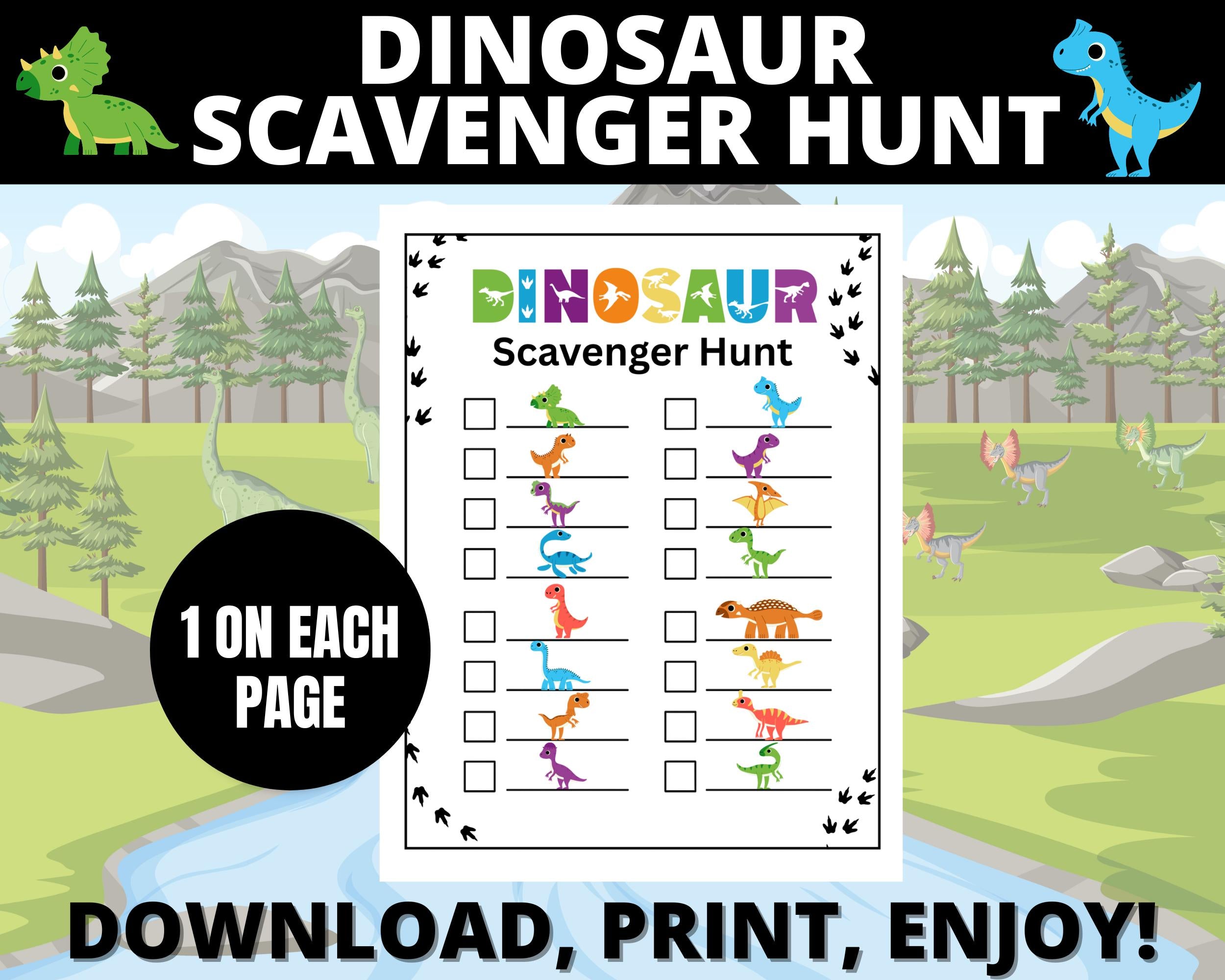 Dinosaur Scavenger Hunt Birthday Activity | Printable Dino Party Game for Kids  | Dino Birthday Games