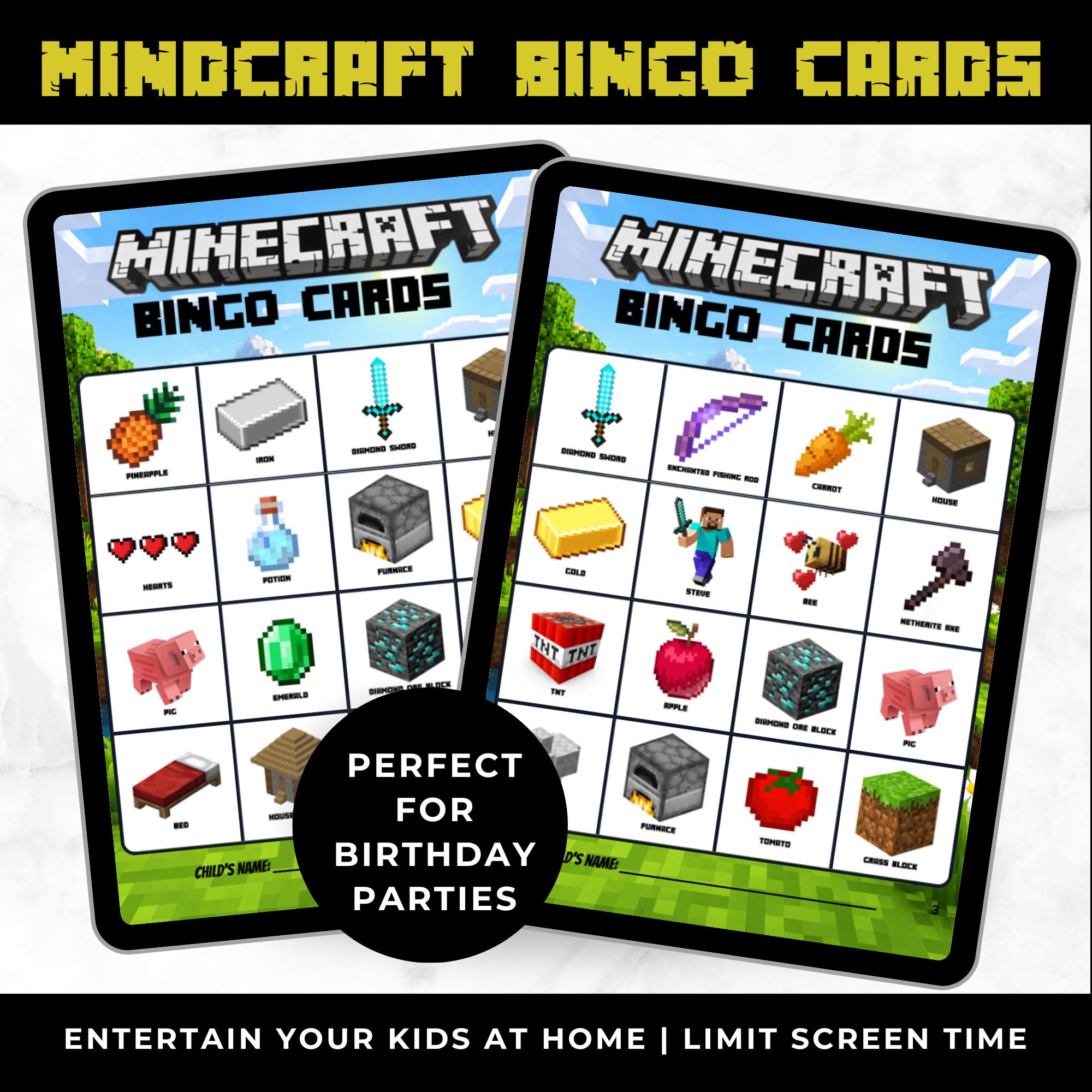 Minecrafter Bingo Cards | Minecrafter Birthday Party Game for Kids | Printable Gaming Bingo Cards | Minecrafter Party Favor