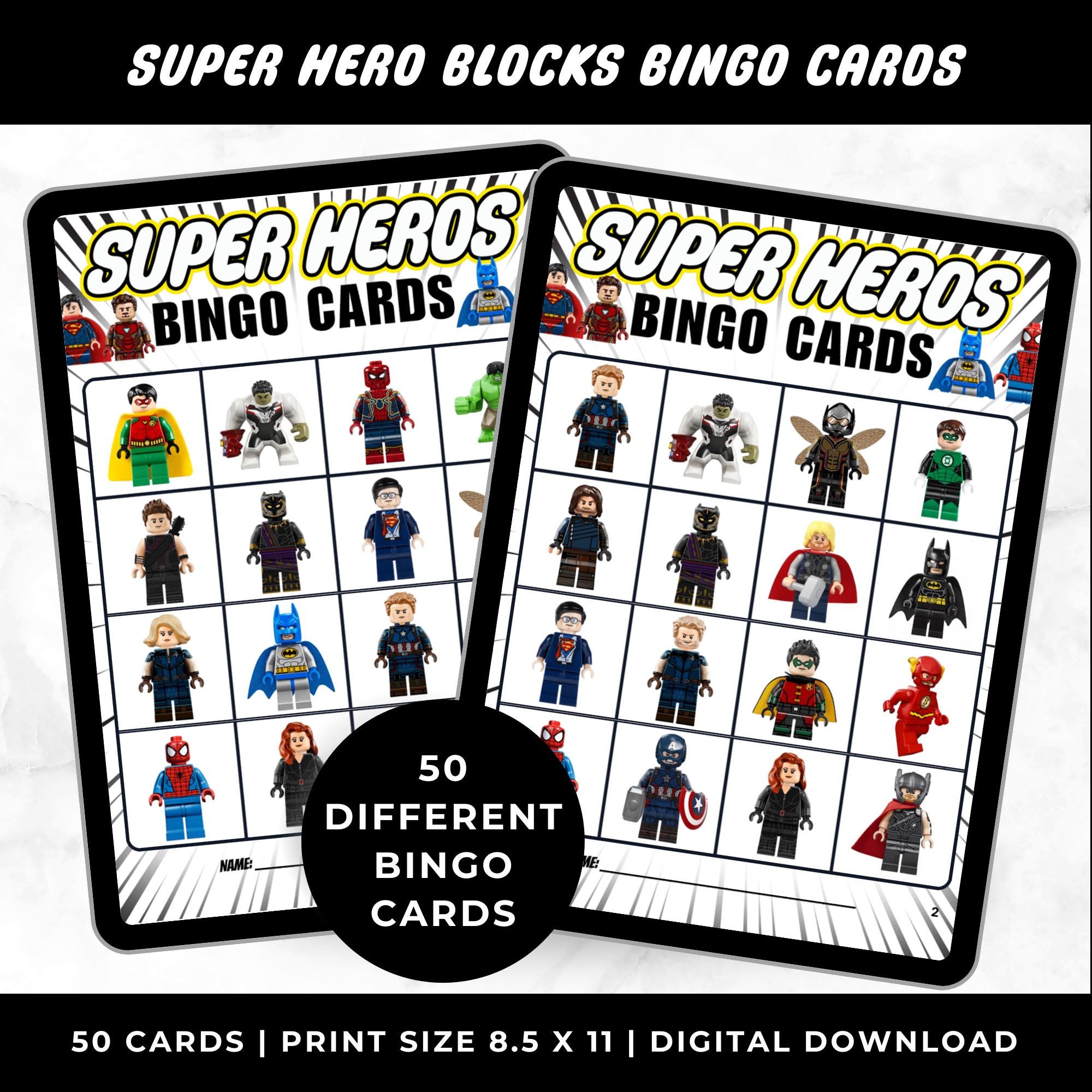 Legos Super Heroes Bingo Cards