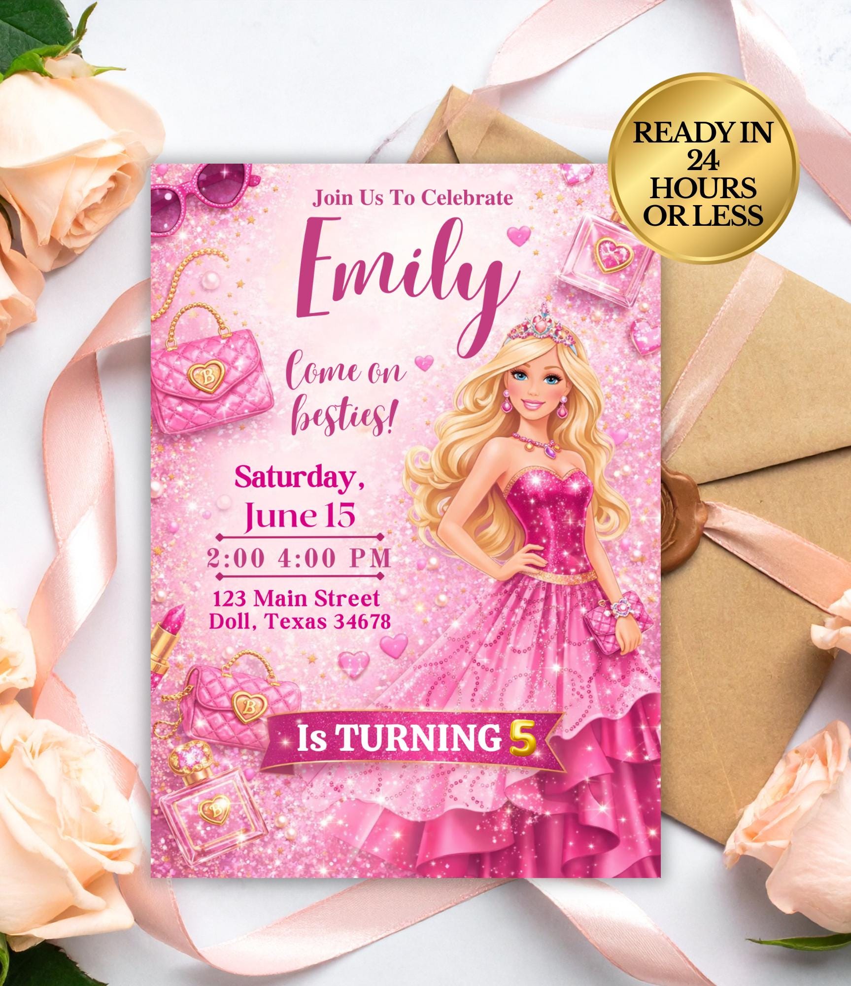 Custom Fashion Doll Birthday Invitation Card | Personalized Barbie Doll Birthday Card | Custom Digital Kids Party Invitation | Doll Birthday Party