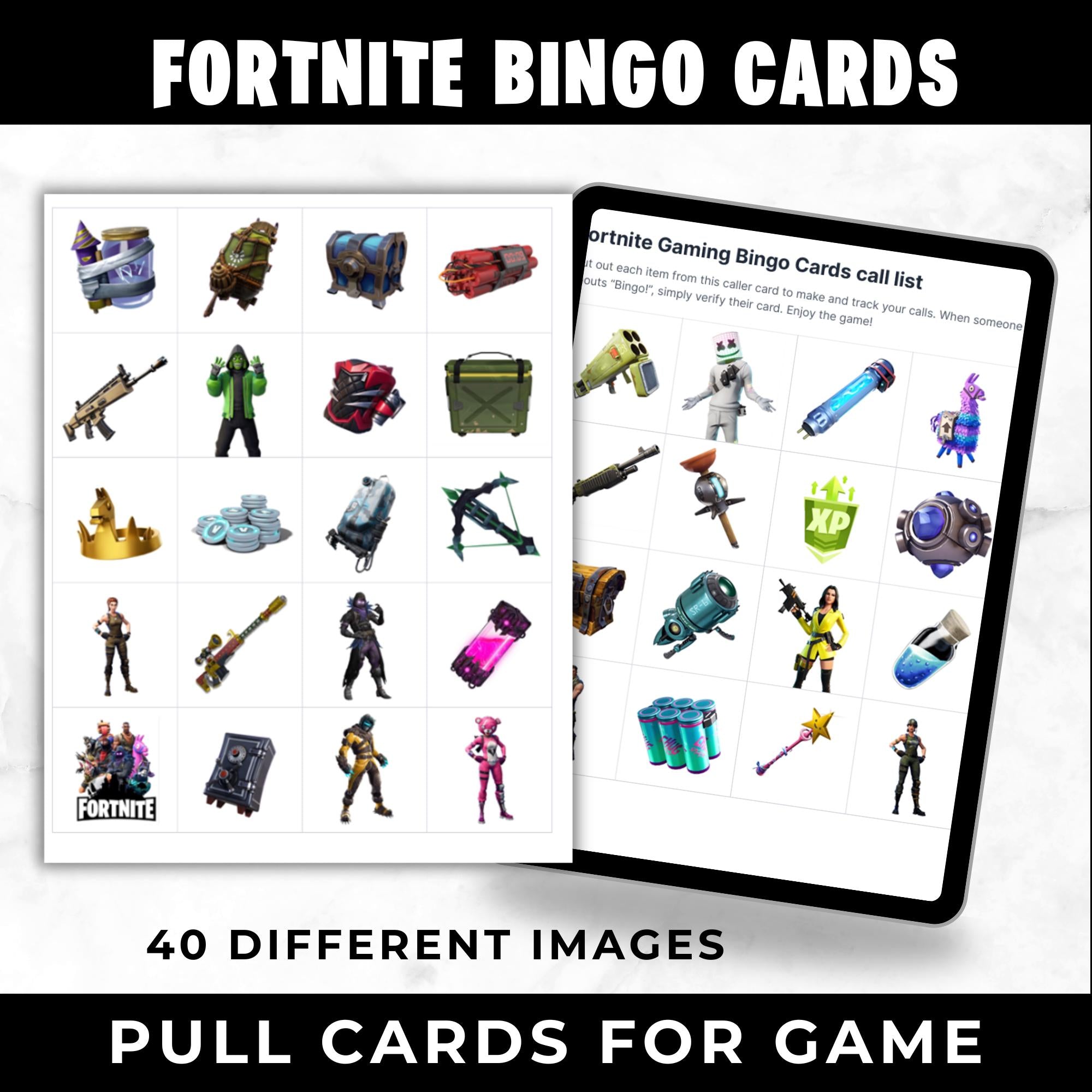 Fortnite Game Bingo Cards | Fortnite Game Birthday Party Games | Fortnite Party Favors | Printable Bingo Cards