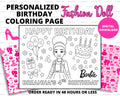 Custom Fashion Doll Birthday Coloring Page | Personalized Doll Birthday Activity|  Printable Princess Party Favor | Doll Coloring Sheet