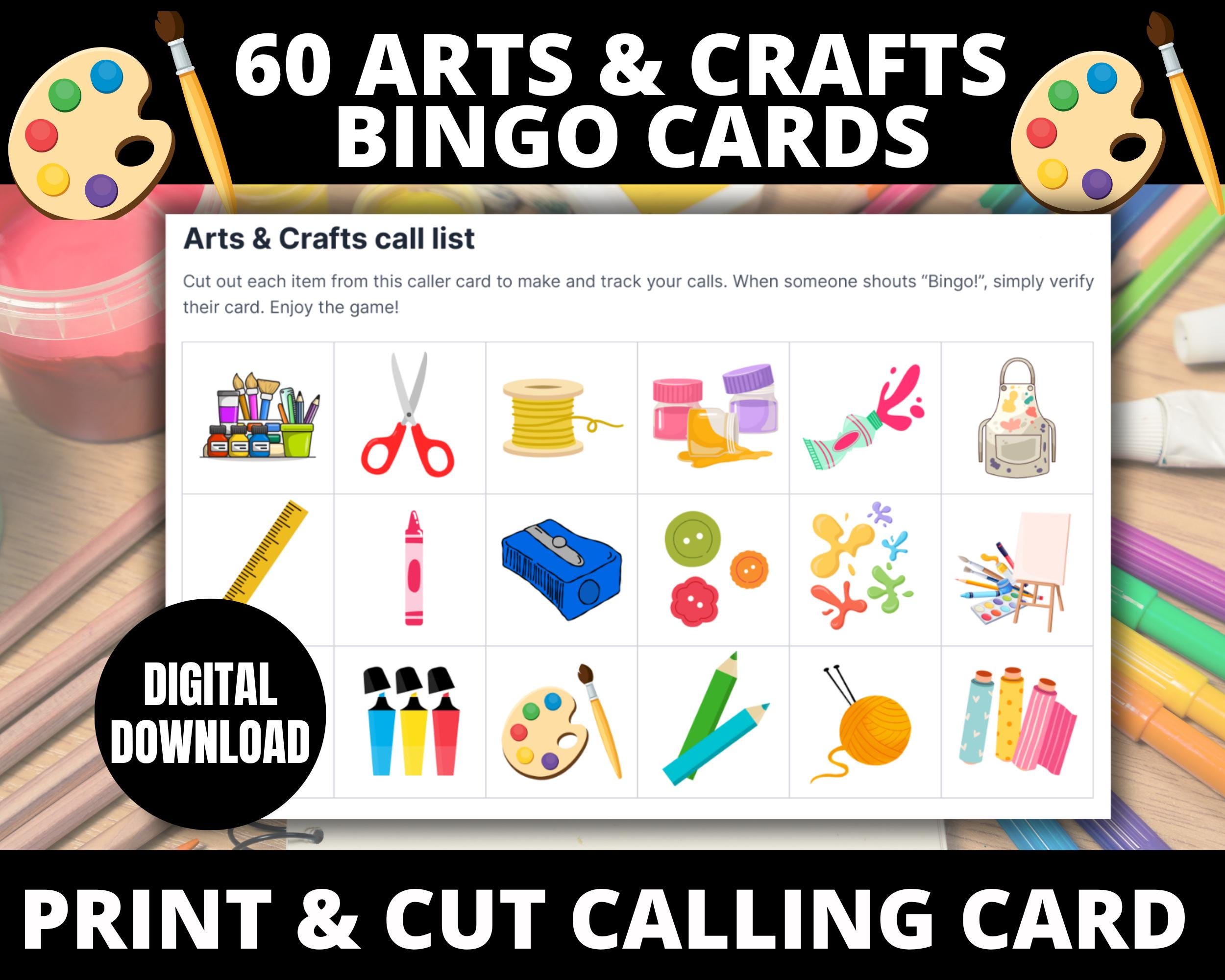 Art Bingo Cards| Arts and Crafts Birthday Bingo Game for Kids