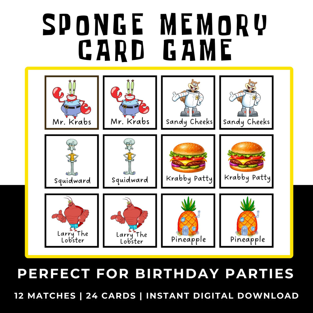 SpongeBob Memory Match Game for Kids | SpongeBob Birthday Party Game